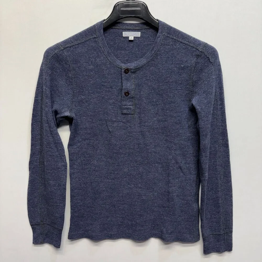 Wallace & Barnes Men Henley Waffle Thermal Shirt Top Size Small Blue D121 -18